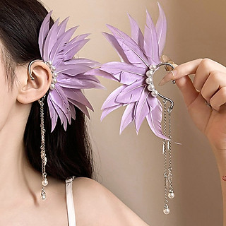 Bộ khuyên vành tai nữ, khuyên tai lông vũ sang chảnh cá tính đi tiệc, bông tai không cần xỏ khuyên