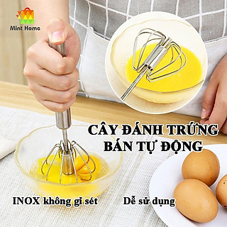 Cây Đánh Trứng Inox Có Trục Xoay Tự Động Nhỏ Gọn, Cây Phới Lồng Tròn Đánh Trứng Thép Không Gỉ Inox 304 Dể Dàng Vệ Sinh.