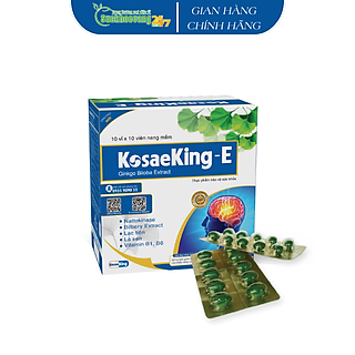 Viên uống bổ não KosaeKing E hỗ trợ giảm triệu chứng thiểu năng tuần hoàn não: đau đầu, chóng mặt, mất ngủ, hội chứng tiền đình do thiểu năng tuần hoàn não - Hộp 100 viên