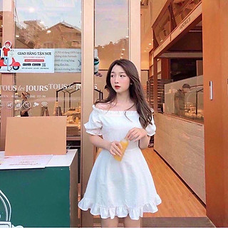 Đầm Trắng Trễ Vai Dịu Dàng Siêu KuTe