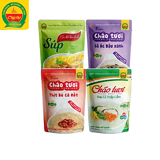Combo Mix 3 cháo tươi + 1 Súp dinh dưỡng Nui thịt bằm bí đỏ