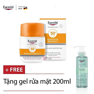 Eucerin Kem Chống Nắng Sun Fluid Mattifying Sensitive tặng Sửa Rửa Mặt Eucerin 200ml
