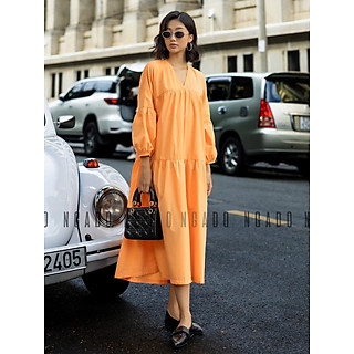 Đầm babydoll cam dài tay NGADO , đầm nữ , Đầm suông , Đầm phom rộng