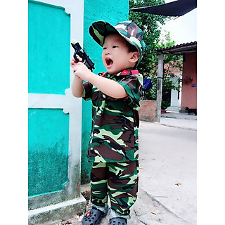 Bộ quần áo rằn ri trẻ em kèm nón