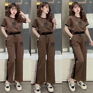 Đồ bộ thun form rộng quần ống suông thêu hoa cao cấp
