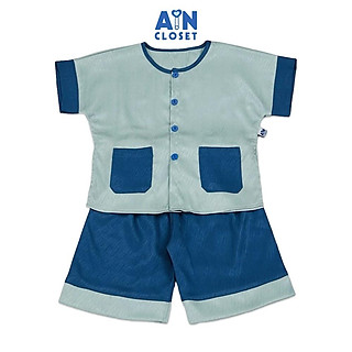Bộ quần áo Bà ba Lửng unisex cho bé hoa văn Vân Gỗ Xanh Hải Quân Gấm - AICDBTWHOKJV - AIN Closet