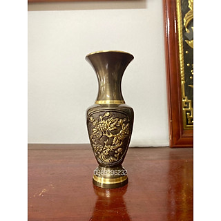 Lọ hoa Lục Bình Mai Đào bằng đồng hun cao 26 cm