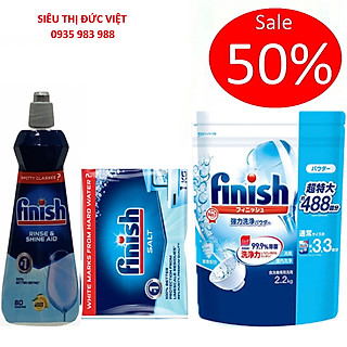 Combo Bột rửa bát Finish nhật 2.2kg + Muối rửa bát Finish 1kg + Nước làm bóng Finish 400ml dùng cho máy rửa bát chén
