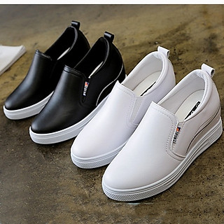 Giày sneaker nữ độn đế thêu đường chỉ nổi 6cm C08 đen