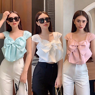 Áo crop cổ vuông nơ to có 3 màu có size