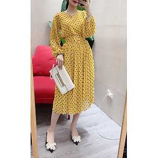 Đầm Xòe Chấm Bi Kèm Belt Đẹp Dịu Dàng và Nữ Tính
