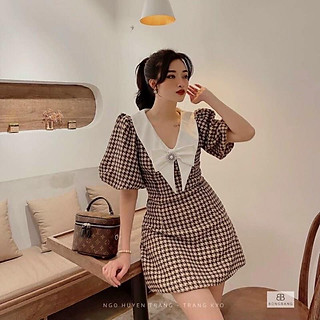 Đầm caro bố phối cổ peter️