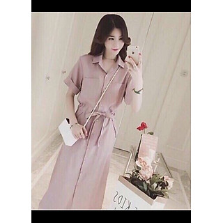Đầm sơ mi suông dài hồng