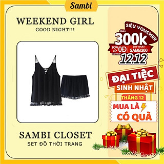 Bộ đồ ngủ nữ viền ren 2 dây sexy chất đũi cao cấp mới nhất mùa hè