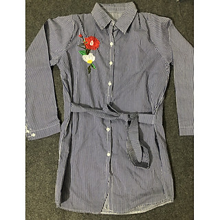 Váy Polo Xanh Nữ  Đầm cổ sơ mi dáng suông kẻ caro xanh dài tay Ulzzang HOT