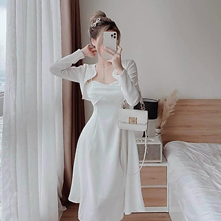 Set đầm xòe hai dây có mút và áo khoác