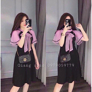 Đầm nữ dự tiệc cổ nơ tay lưới thời trang AMEE