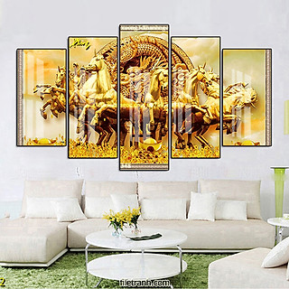 Tranh Canvas Bộ 5 Bức Đàn Ngựa Phi Nước Đại Dũng Mãnh - Tranh Decor Treo Tường Sang Trọng