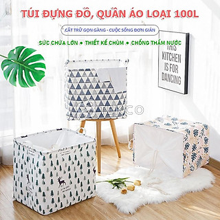 Túi Đựng Quần Áo, Chăn Màn Cỡ Lớn 100L - Sọt / Giỏ Vải Đựng Đồ Đa Năng Gấp Gọn Chống Thấm Nước
