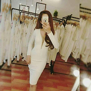 Đầm body tay dài xẻ ngực phối lưới