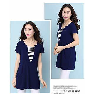 TK186N-ÁO THUN FORM DÀI PHỐI SỌC 2 TÚI S-6XL