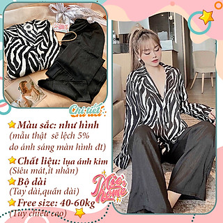 Đồ bộ pijama mặc nhà nữ, lụa latin