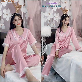 4size M-L-XL-2XL Bộ Pijama LỤA SATIN PHỐI REN, có túi quần Mi Cần Thơ