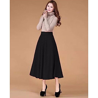 Chân váy xòe dài Hàn quốc (đen) - dài 70cm