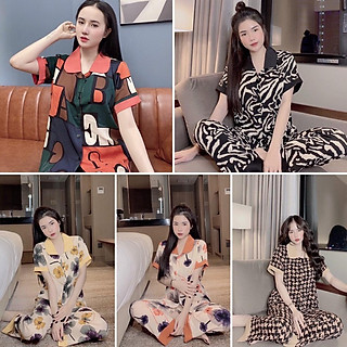Bộ Pijama lụa Mango mặc nhà cộc tay quần dài cao cấp