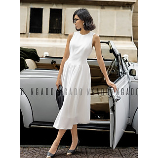 Đầm maxi đũi trắng NGADO , đầm nữ , Đầm xòe nữ sát nách
