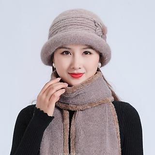 sét mũ len kèm khăn lót nỉ cao cấp mới, bộ khăn mũ len cho người trung tuổi