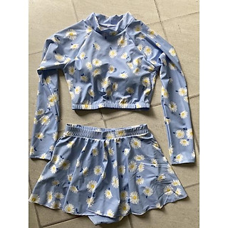 Đồ bơi bikini hoa cúc tay dài phối chân váy