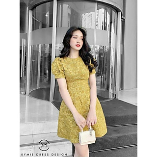 đầm xòe gấm tay phồng nơ sau lưng