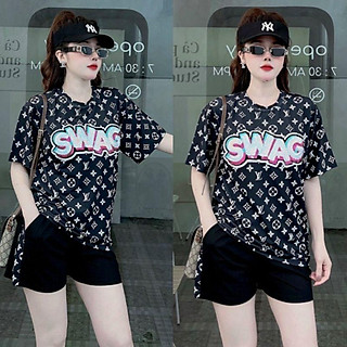 Sét đồ bộ đùi nữ thêu chữ swag mặc nhà dạo phố siêu xinh