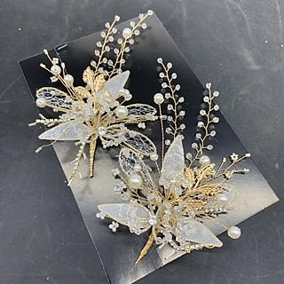 Bộ đôi hoa cài tóc ren pha lê tia pha lê hạt giangpkc sp220641