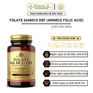 Viên Uống Solgar Bổ Sung Folic Acid Folate 666mcg DFE (Hộp 100 Viên)