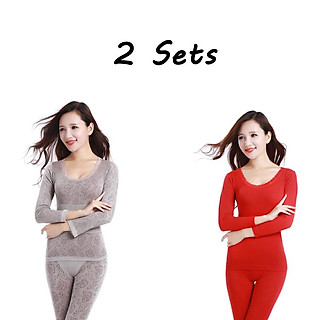 Ren Quần Lót Sinh Nhiệt Tất Quần Áo Mùa Đông Liền Mạch Ấm Dùng Thân Thiết In Dài Johns Nữ Hình Bộ 2 - One Size