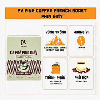 Cà phê phin giấy PV Fine Coffee French Roast 8 phin giấy x 15g - Cà phê tiện lợi - Phương Vy Coffee