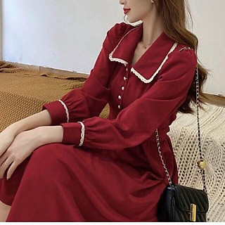 Đầm Tiểu Thư Dài Tay Phối Nút Giá Rẻ