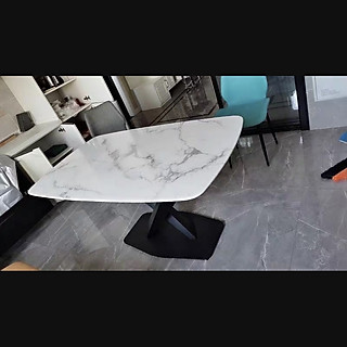 Bàn ăn mặt đá cẩm thạch chân chéo chữ X, khung sắt