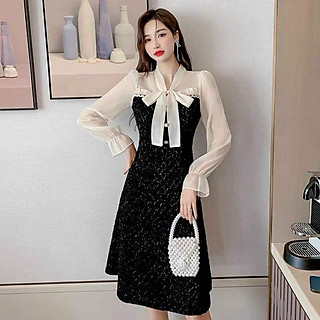 HÀNG NHẬP - ĐẦM THUN KIM TUYẾN PHỐI TAY VOAN