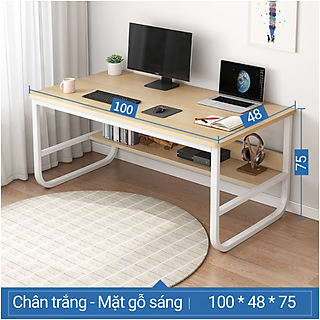 Bàn làm việc kèm kệ lửng chân cong mềm mại, Bàn học sinh mặt gỗ MDF phủ melamine cao cấp