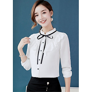 Áo Sơ Mi Nữ Cổ Đính Dây Nơ Thanh Lịch