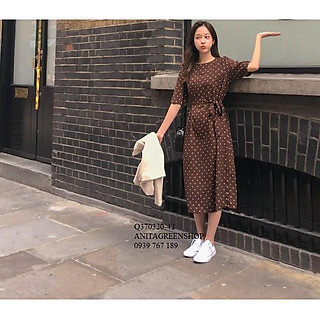 Q370320 ĐẦM SUÔNG CHẤM BI THẮT EO