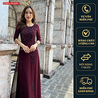 DẠ HỘI ÁO DÀI TRUNG NIÊN ĐỎ RƯỢU NHO