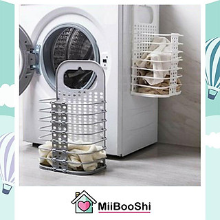 Giỏ đựng đồ quần áo bẩn gấp gọn treo kệ máy giặt ,treo tường tiện lợi nhựa cao cấp Việt Nhật MiibooShi 222666252050