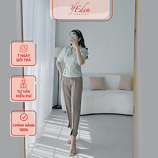 Áo sơ mi kiểu nữ công sở thời trang Eden thiết kế cổ cách điệu dáng ngắn tay cổ chữ v họa tiết caro - ASM175