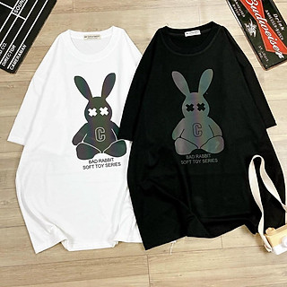 Áo thun nam nữ phản quang in hình chú Gấu THỏ đang yêu form chuẩn đang hot,Áo Gấu phản quang form tay lỡ dáng rộng. ( Trắng, Đen)