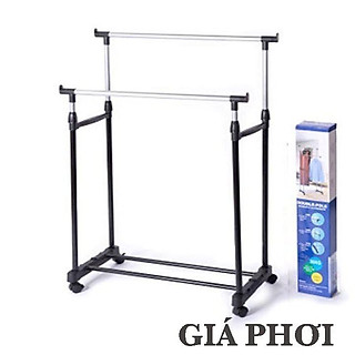 Giá Phơi Quần Áo, Xào Phơi Đồ, Giàn Phơi Inox Thông Minh 2 Tầng Có Bánh Xe Tiện Di Chuyển