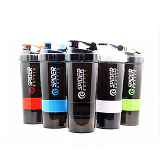Bình Lắc 3 Ngăn Spider Bottle Dành Cho Gymer, Thể Thao Có Lò Xo Lắc Inox